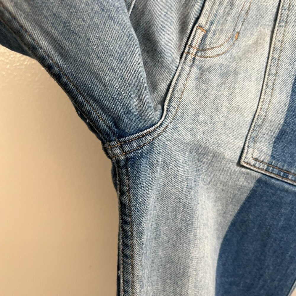Proenza Schouler High Rise Flare Jeans Size 28 Two Tone Cropped Blue Denim - Picture 7 of 12
